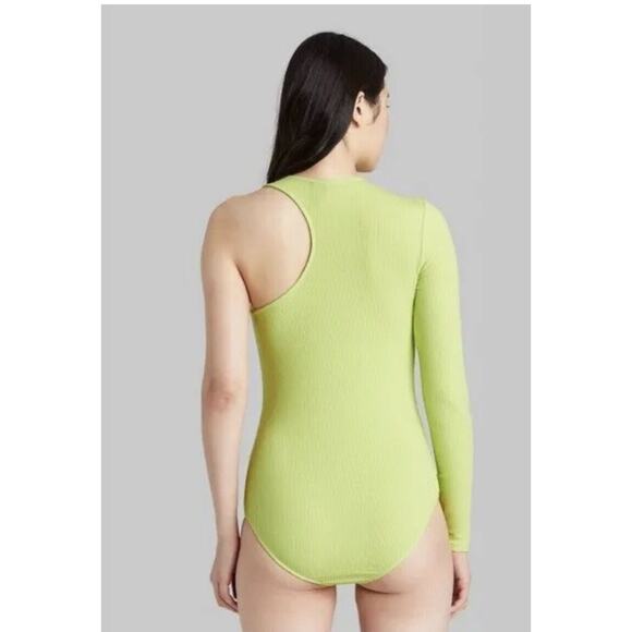 Wild Fable  Asymmetrical One Sleeve Bodysuit - Lime Green Women's Large - Picture 2 of 5